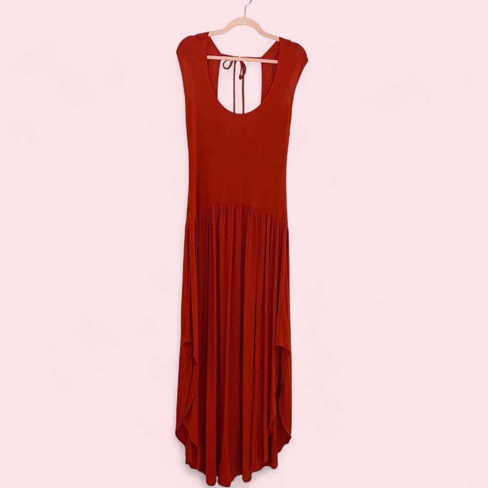 URBAN OUTFITTERS RUST TIE-BACK HIGH-LOW MAXI DRESS